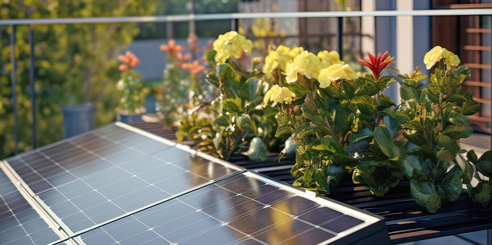 Balkon mit Solarpanel